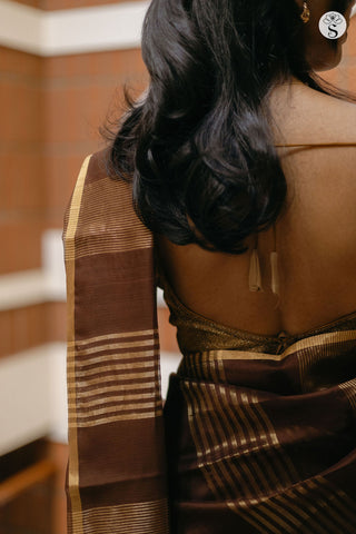 Jarigai Lines - Chanderi Silk Cotton - Bark Brown