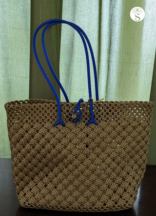 Metallic KoodaTote - Gold & Deep Blue Handle- Biscuit Weave (M)