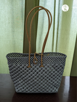 Metallic KoodaTote - Silver & Gold Handle- Biscuit Weave (M)