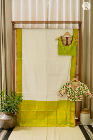 Kuttu Gadwal - Cotton - White with Light Green pattu border