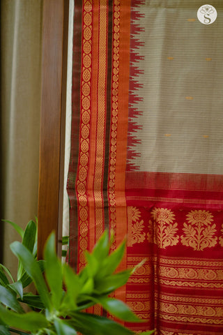 Gadwal Saree - Silk Cotton - Beige with Red/Orange/ Green pattu border