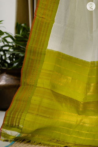 Kuttu Gadwal - Cotton - White with Light Green pattu border